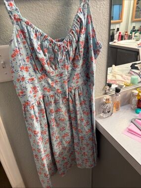 Lucky Brand Light Blue Floral Mini Dress with Orange & Purple Print